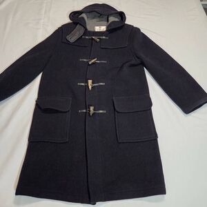 VINTAGE TIBBETT WOOL DUFFLE COAT JACKET NAVY BLUE W/ HOOD WOMENS SIZE 10 USA